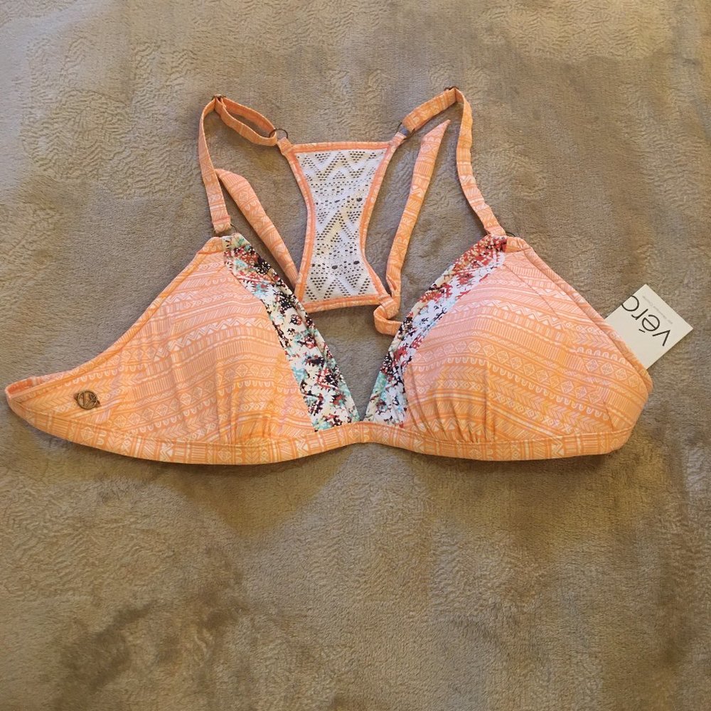 NWT Vero orange with white pattern bikini top Size 12